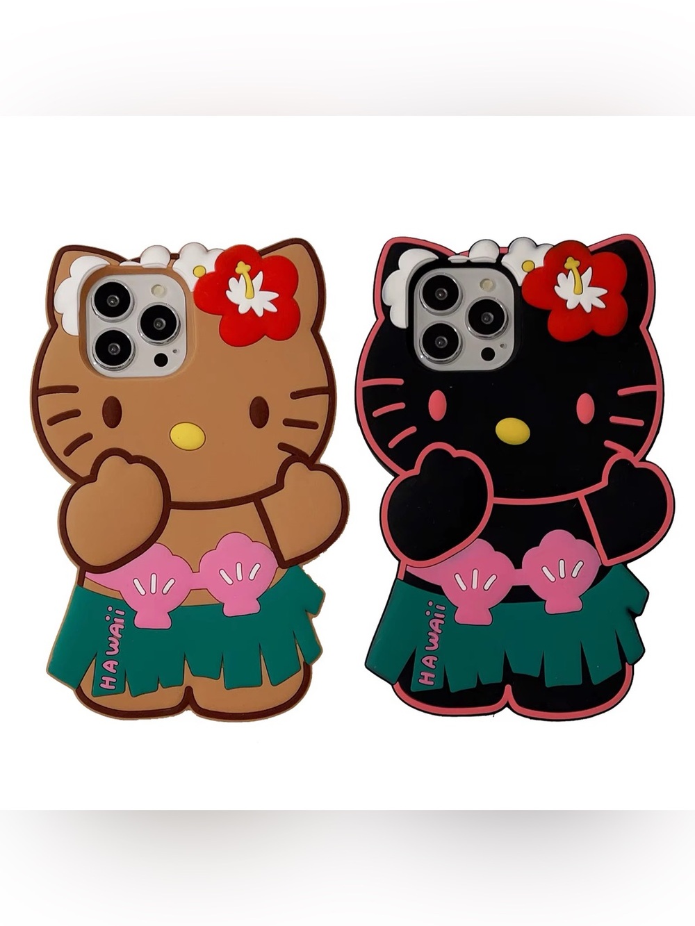 Hello Kitty Hula Phone Case — Brown & Black with Pink, Green & Red Accents